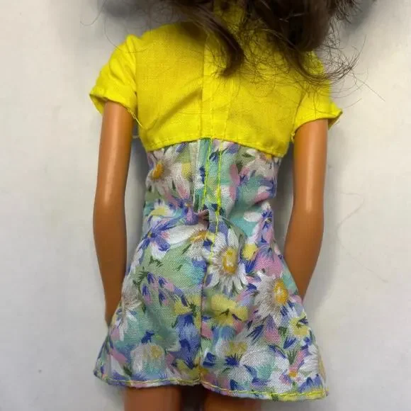 Vintage Barbie Floral Sun Dress with Yellow Top – 1960s/70s Style Doll Clothes - Picture 2 of 3